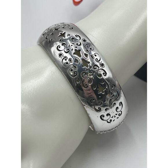 Brighton Fortuna Silver Plated Crystals Hinged Bangle Bracelet 1” - Picture 5 of 14